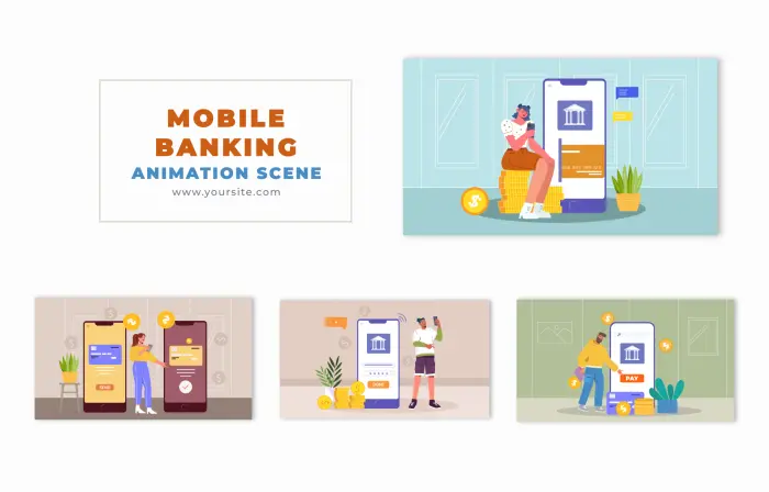 Mobile Banking Technology Vector Avatar Animation Scene